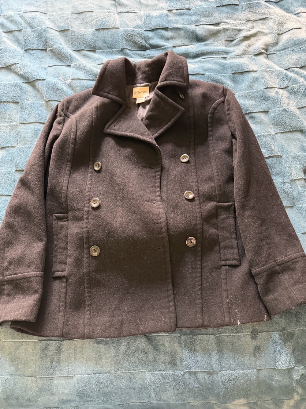 Women's Double-Breasted Peacoat Jacket - Black